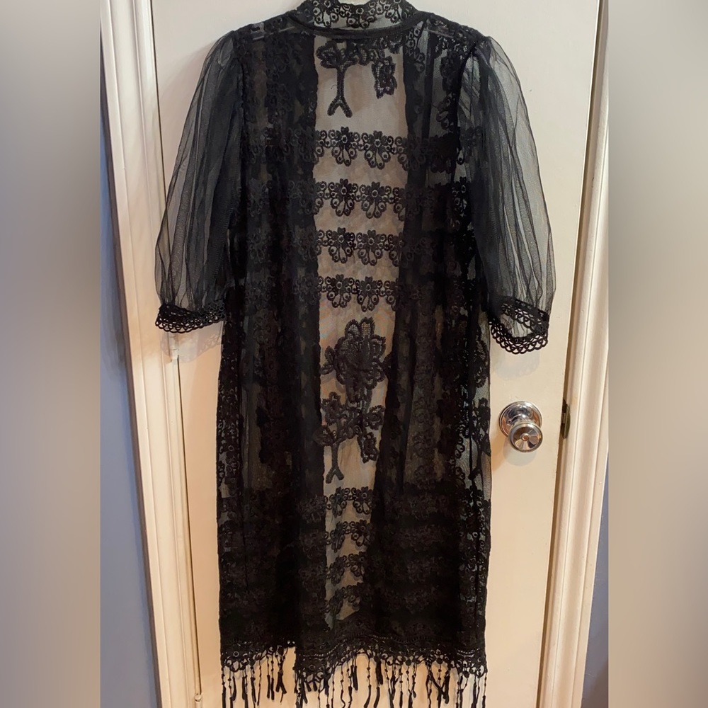 haute monde black mesh embroidered kimono